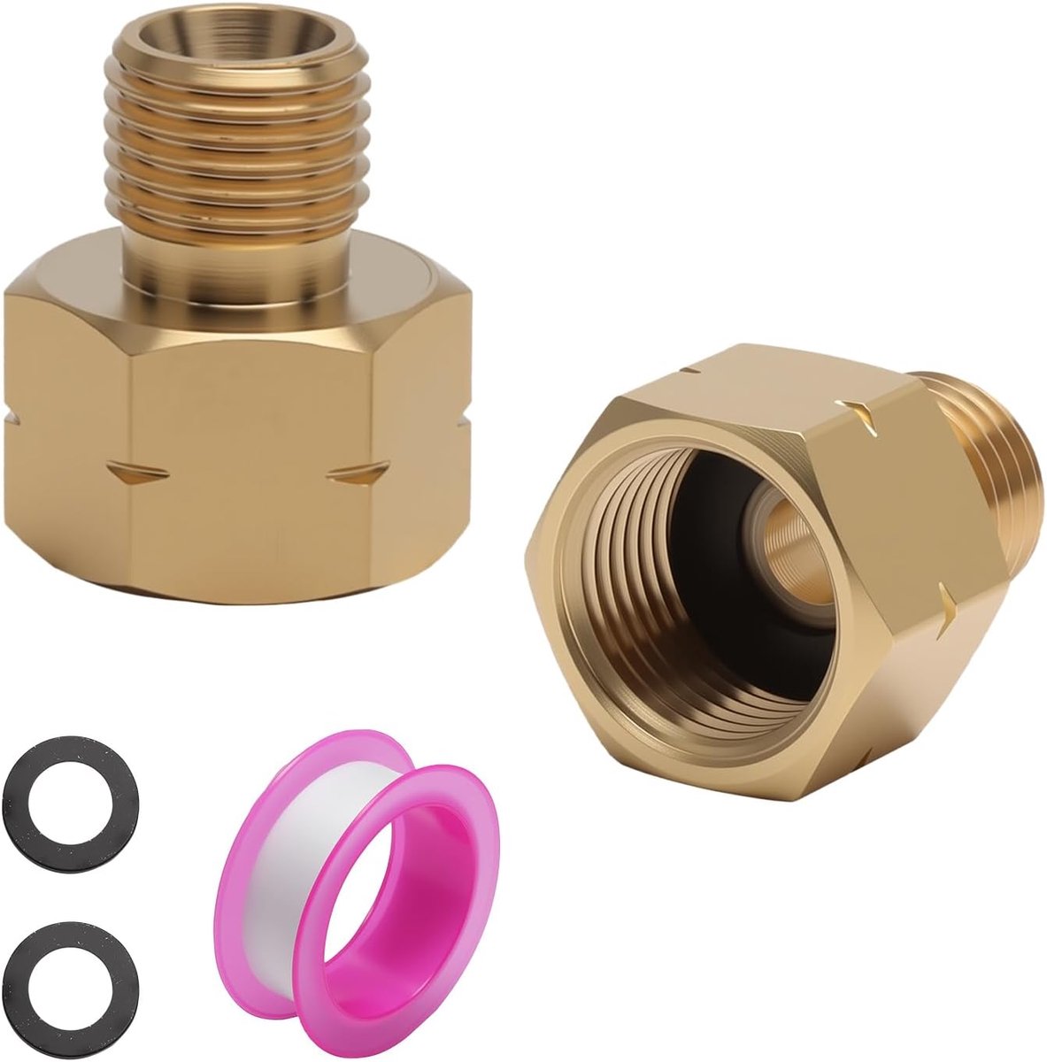 Gasflesadapter set 2-pack 3/8 inch IG naar 1/4 inch AG - Messing - Inclusief PTFE tape voor veilige aansluiting - SnelShoppen