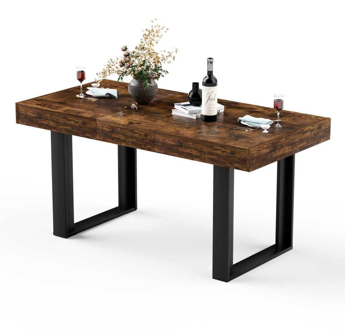 STILVORA Eettafel - Uitschuifbaar Van 120 Tot 160 Cm Voor 8 Personen - Retro Industrieel Voor Keuken En Eetkamer - Hout - Zwart;Rustiek Bruin