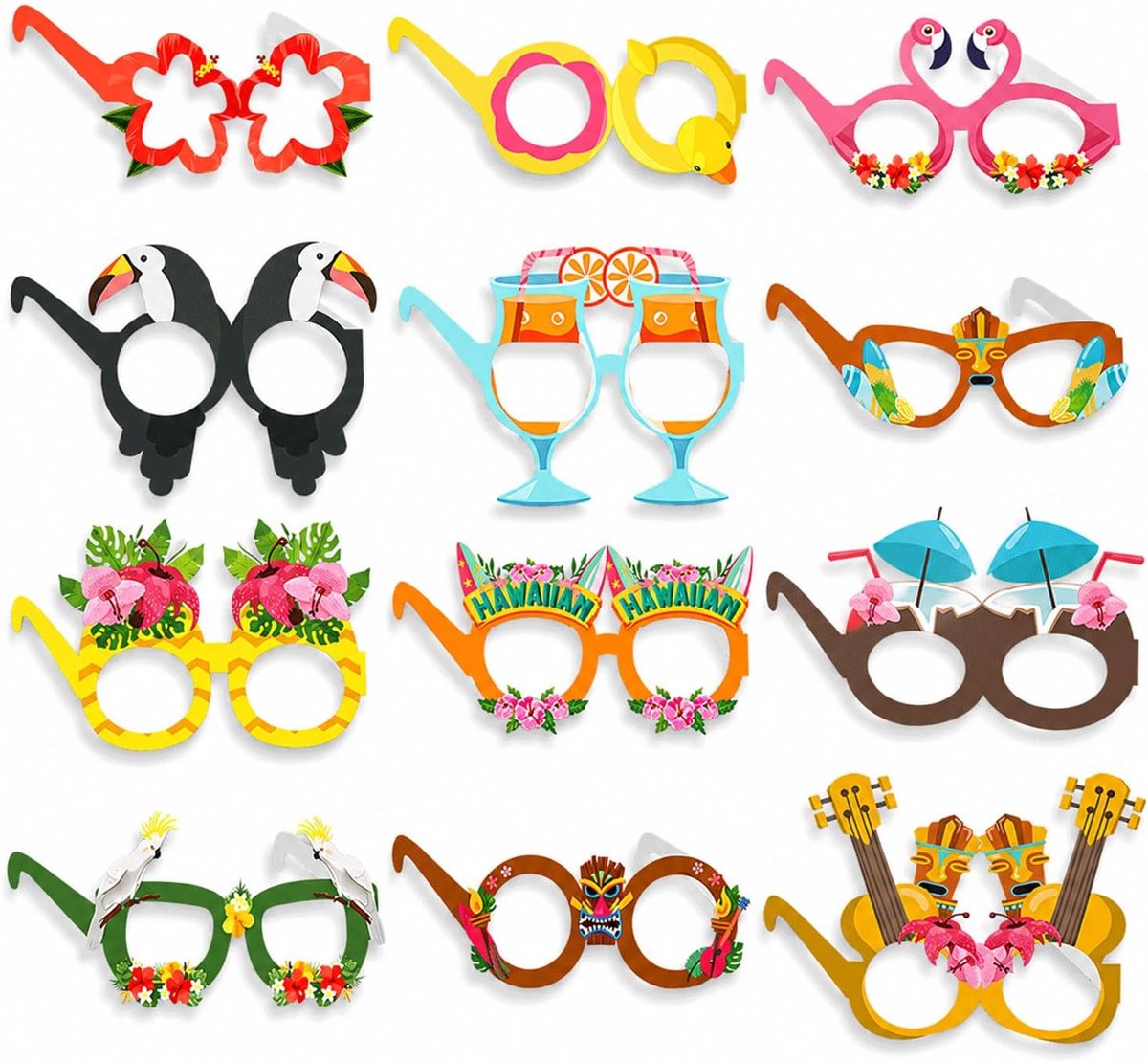 Hawaï-decoratieve partybrillen 12 stuks - papieren brillen - grappige accessoires - perfect voor zomerfeesten - SnelShoppen