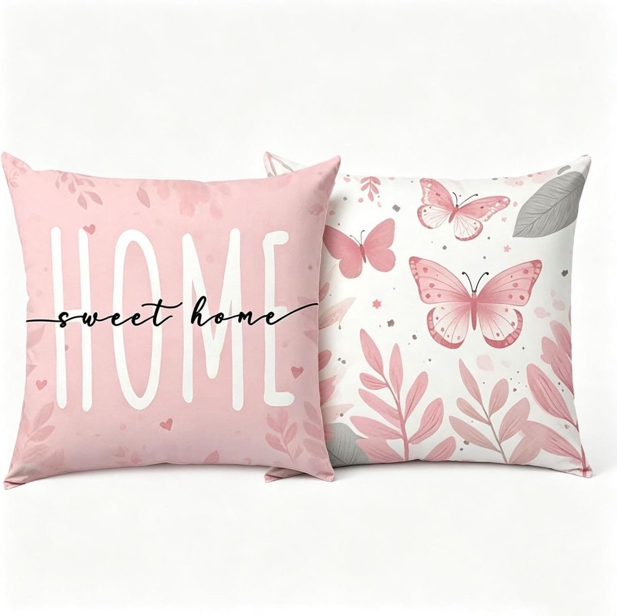 Kussensloop 45x45 - Bloemenprint - Roze Vlinder - Voor woonkamer en terras - SnelShoppen