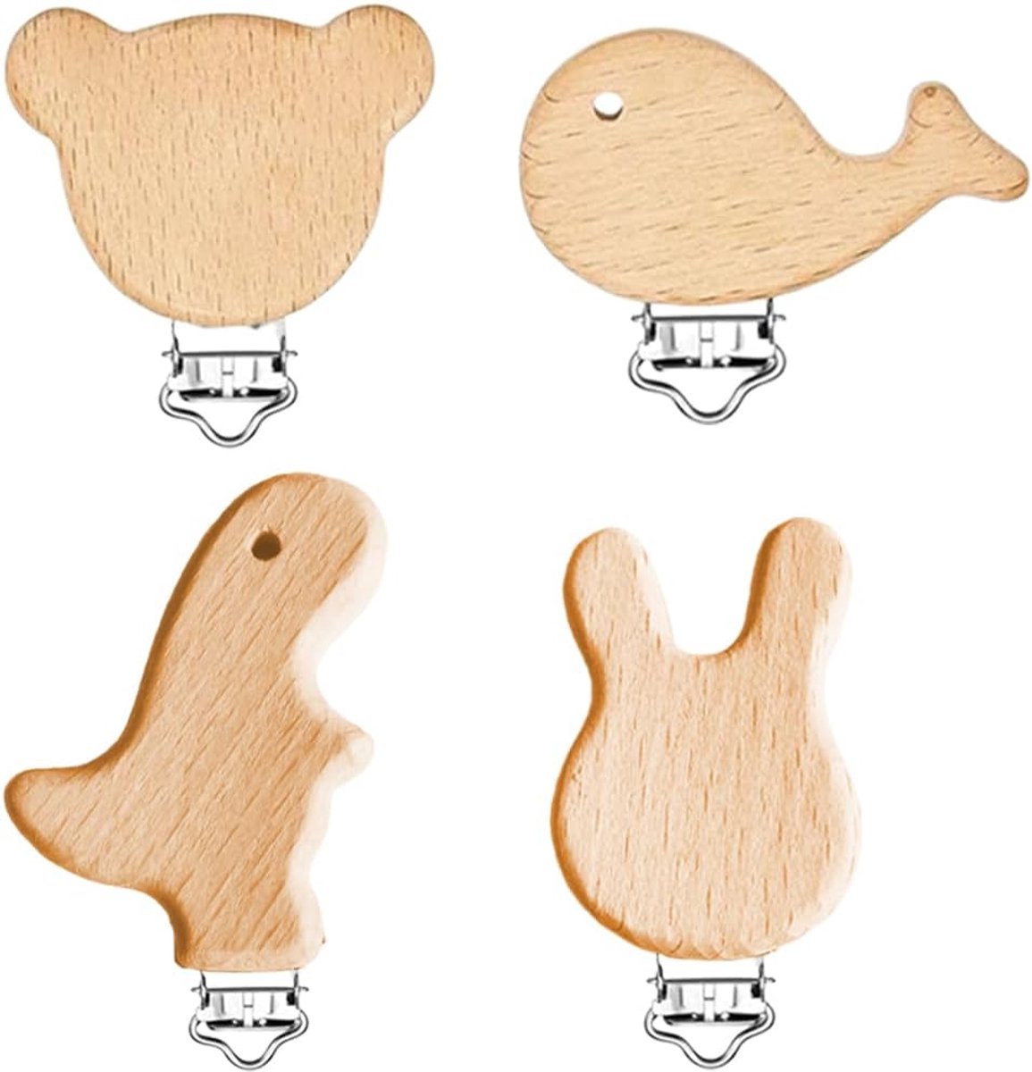 Decoratieve clips - 4 stuks natuurlijk hout - Metalen sluiting - Voor doe-het-zelf projecten - SnelShoppen