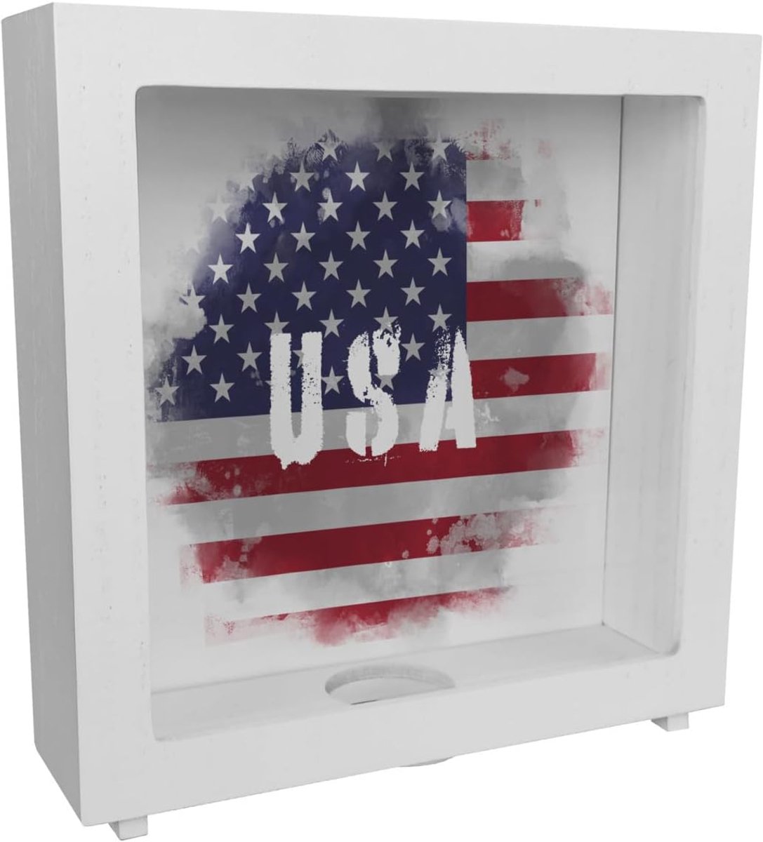 Spaarpot frame met houten USA vlag - vintage uitstraling - ideaal voor reisbudget - SnelShoppen