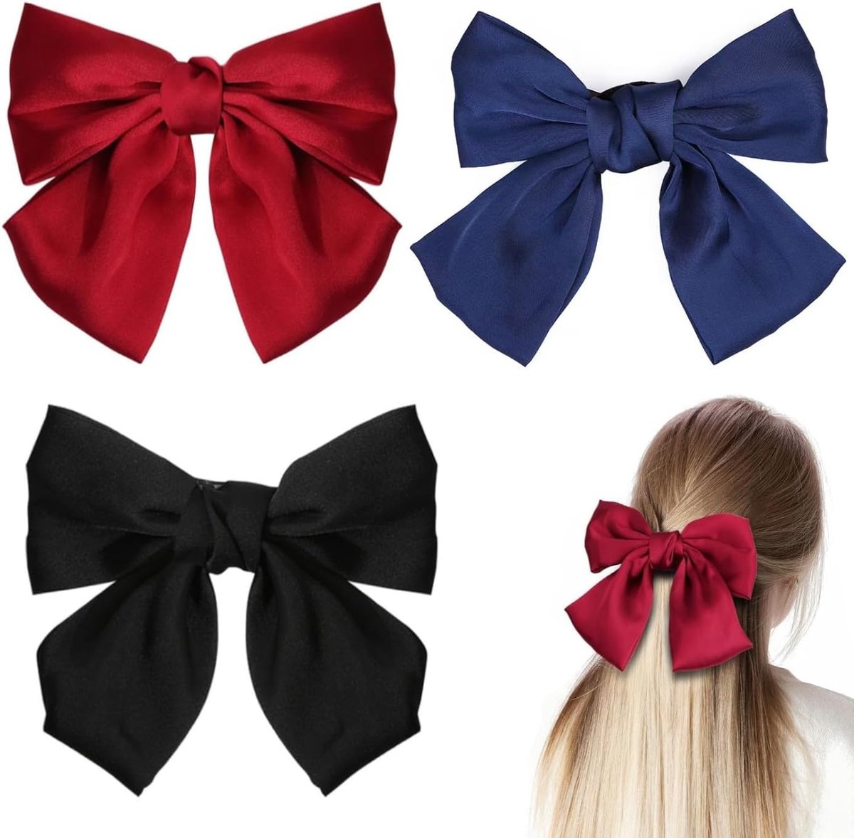 Haarspeld Boogset 3 Stuks - Grote Boog Haarclips - Zachte Satijn Bogen - Perfect voor Dames en Meisjes - SnelShoppen