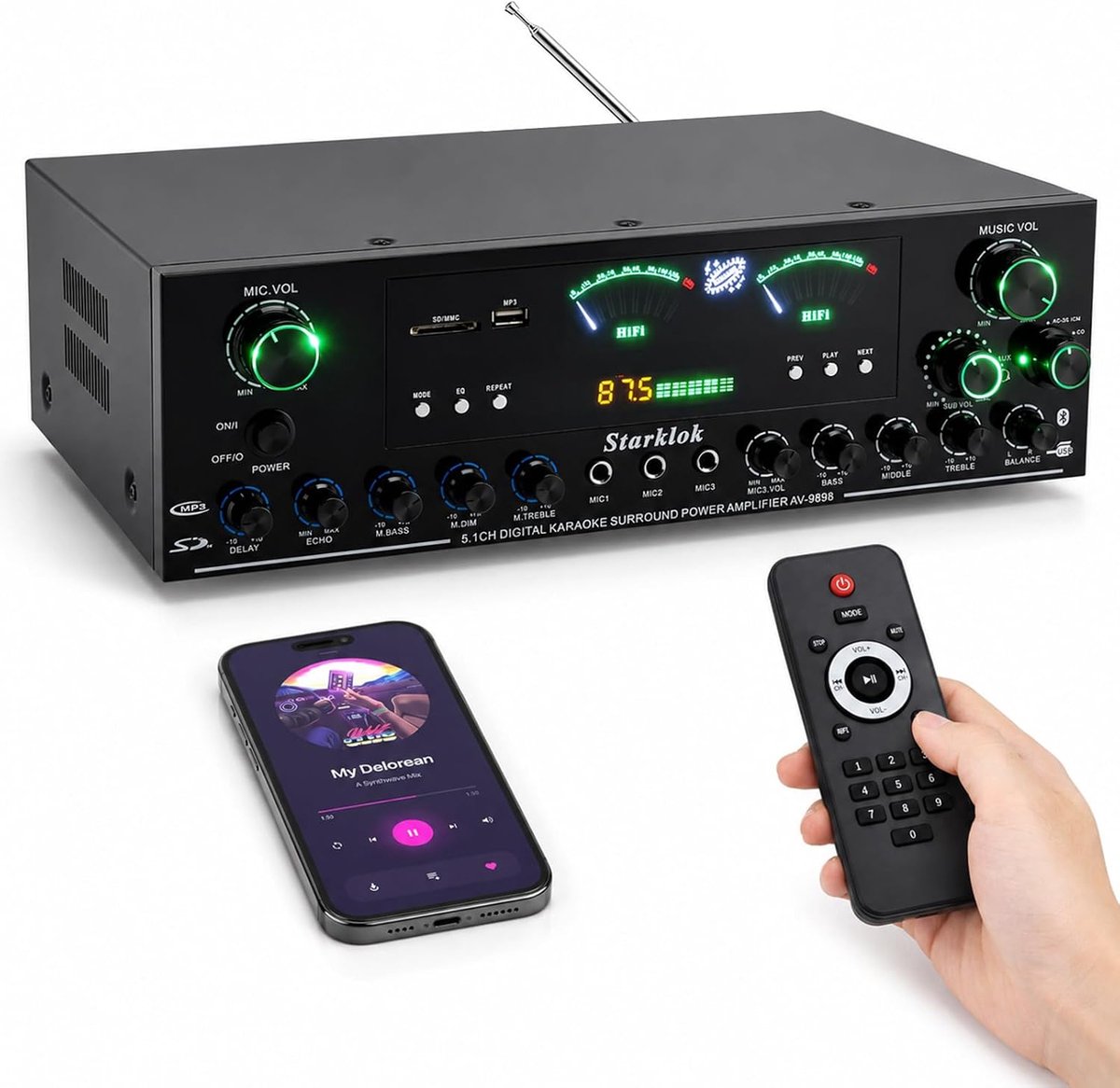Hifi stereo versterker 3000W - 5.1 kanaals - Bluetooth 5.0 - Ideaal voor karaoke - SnelShoppen