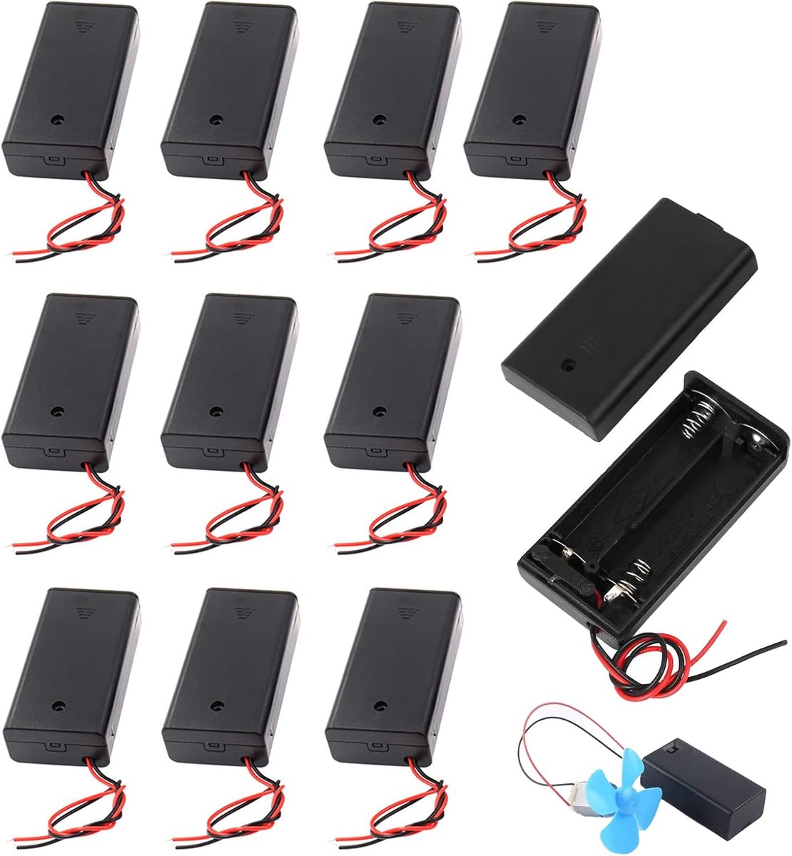 AA batterijhouders 2 x 1.5 V - plastic - met deksel en schakelaar - ideaal voor DIY projecten - SnelShoppen