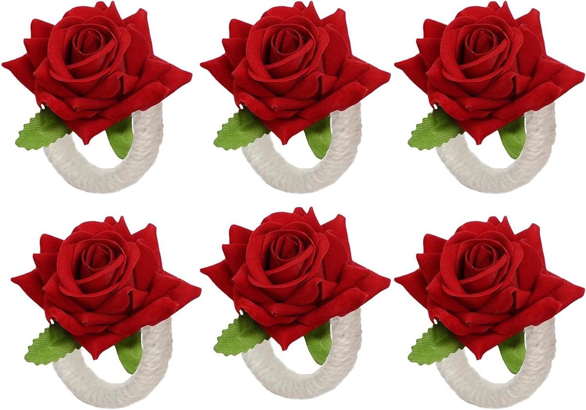 Kunstmatige Roos Servetringen - Bloem Servethouders - Tafeldecoratie - Realistisch Driedimensionaal Ontwerp - 8 cm Breed - Rood