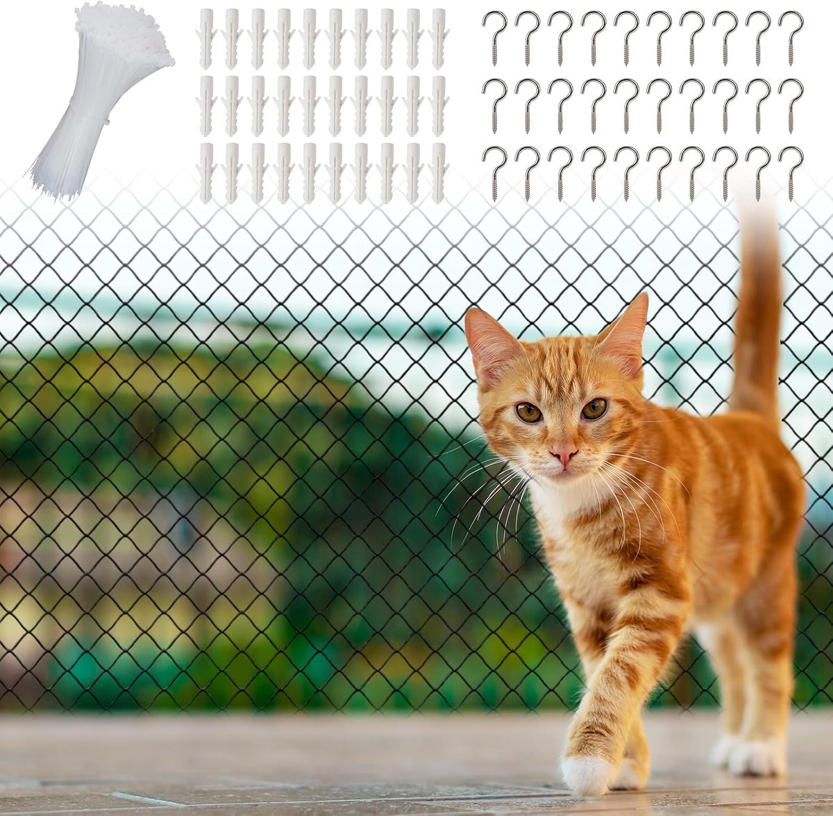 Kattennet balkon 8 x 3 m - zwart nylon - draadversterkt - veilig voor huisdieren - SnelShoppen