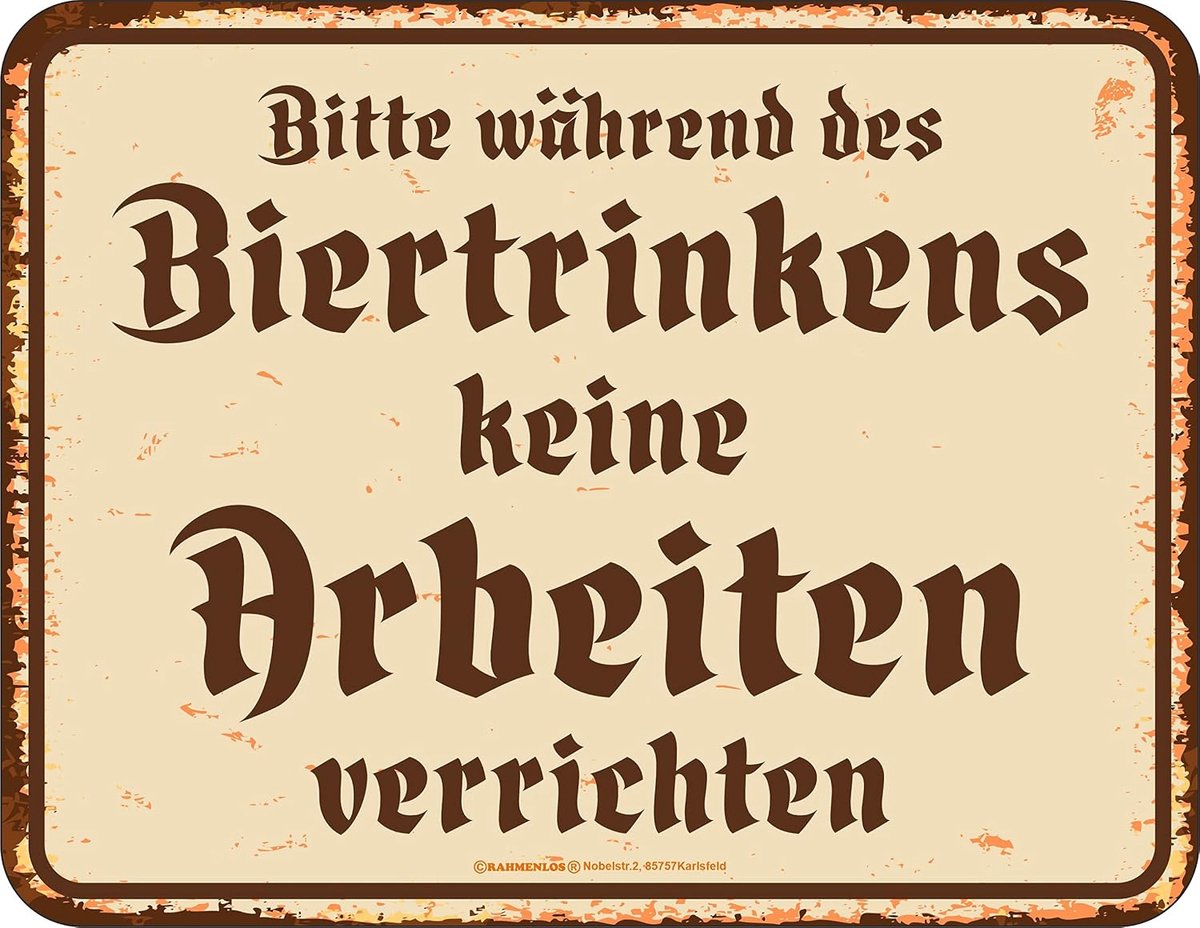 Decoratief metaalplaatje 17x22 cm - roestvrij aluminium - originele RAHMENLOS design - cadeau-idee voor mannen - SnelShoppen