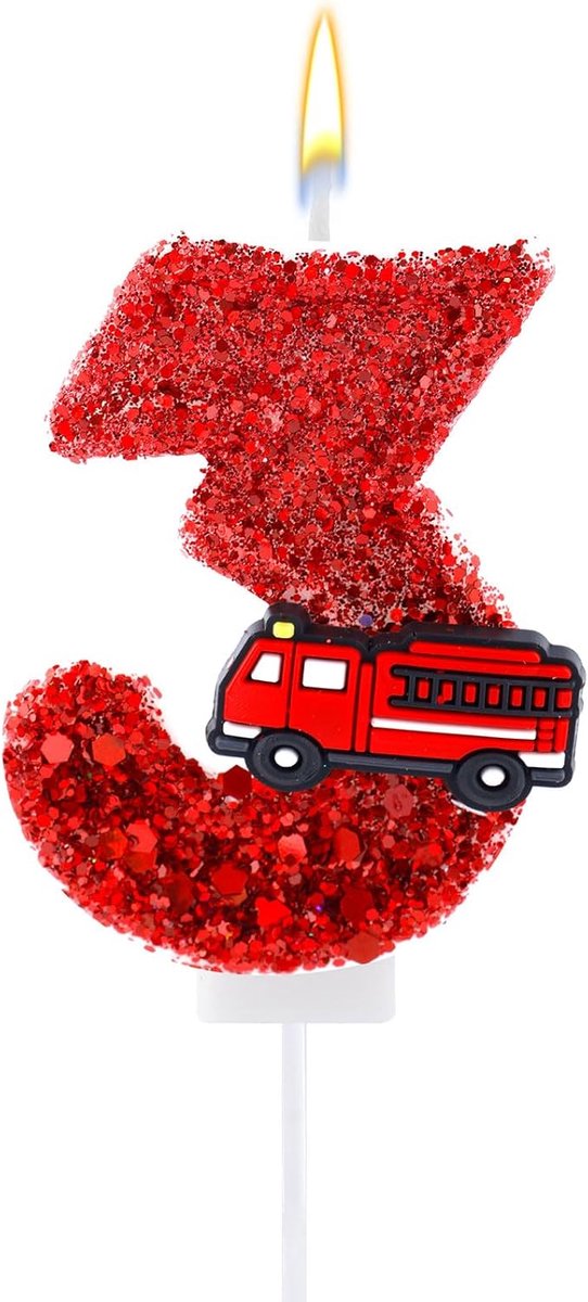 Verjaardagskaars Vuurwagen - Rood Pailletten - Feestelijke Taartdecoratie - Voor Jongens en Meisjes - SnelShoppen