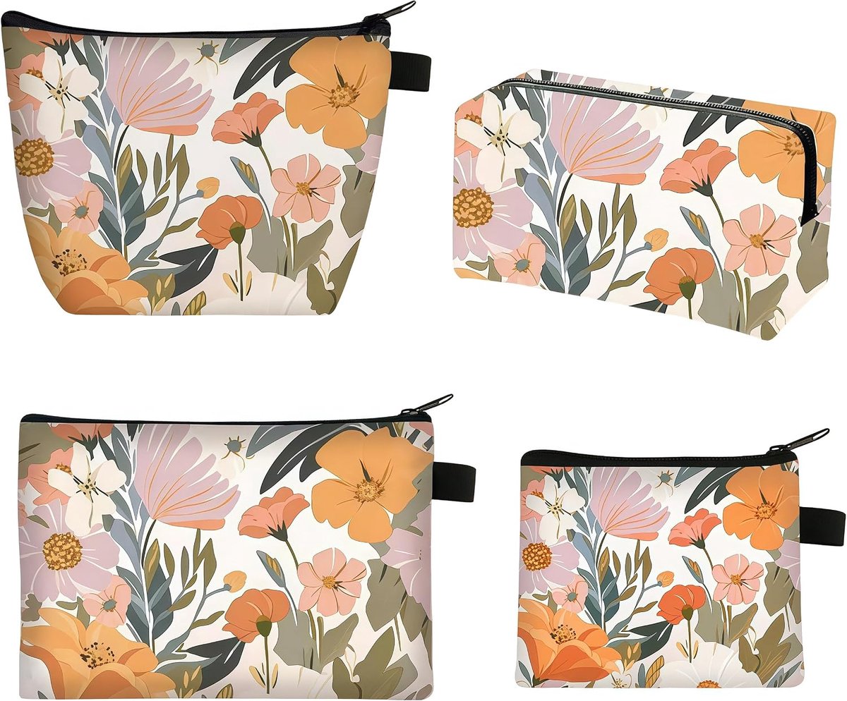 Cosmetica set 4-delig - Bloemenpatroon - Toilettas en makeup tassen - Ideaal voor onderweg - ShopVlot