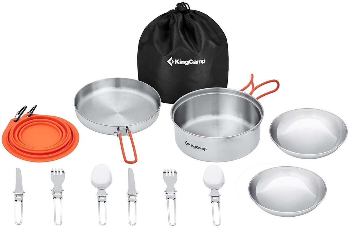 Campingkookset Adventurer I Pro - Kookset van roestvrij staal met potten en pannen