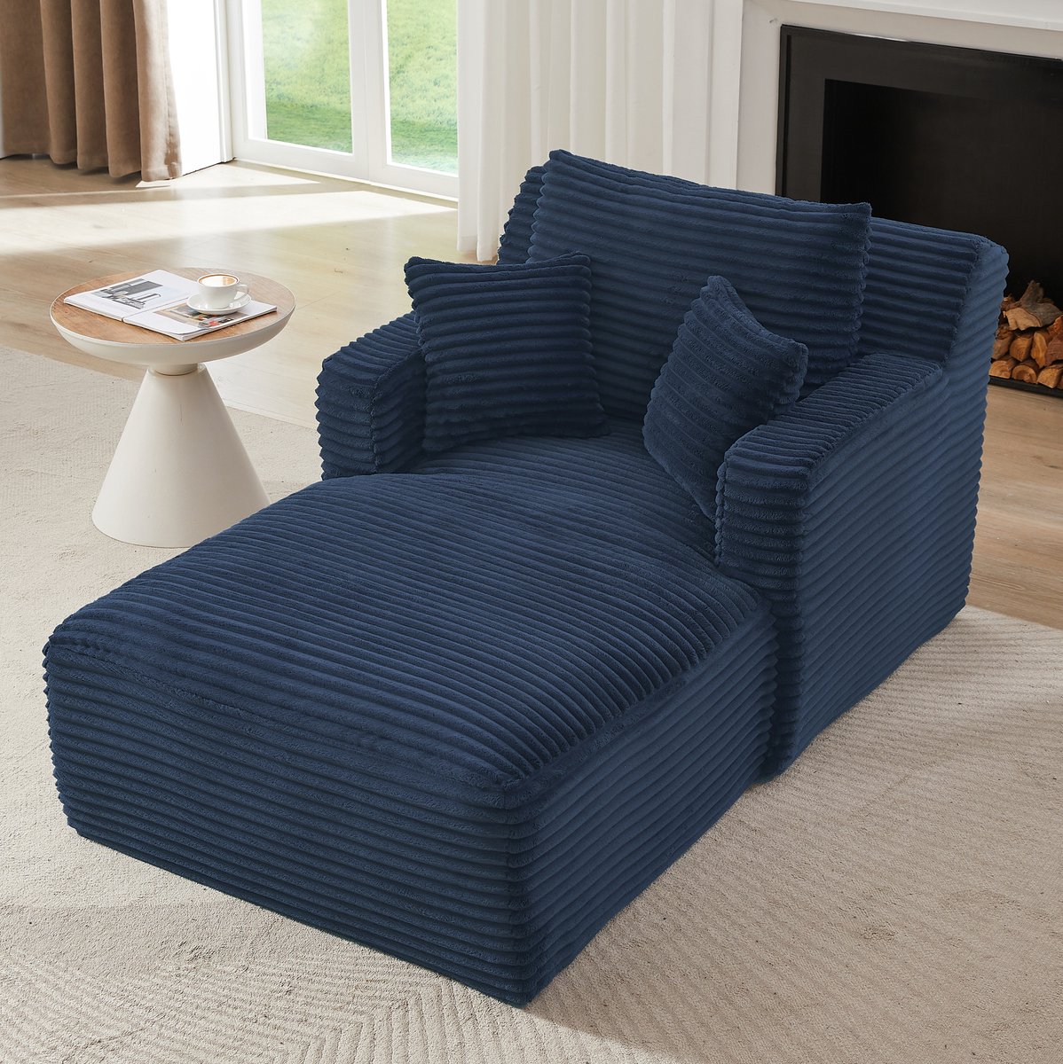 DESMIU Chaise Longue 1-Zits - Comfortabel Zonder Montage Met Koudschuim En Pocketvering - Voor Woonkamer, Bureau En Appartement - Ribstof - Blauw