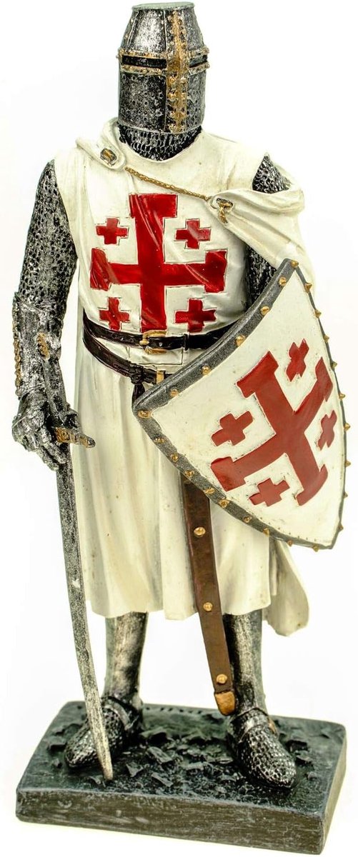 Templar beeld 18 cm - polyresin - zilver-wit-rood - perfect voor decoratie - ShopVlot