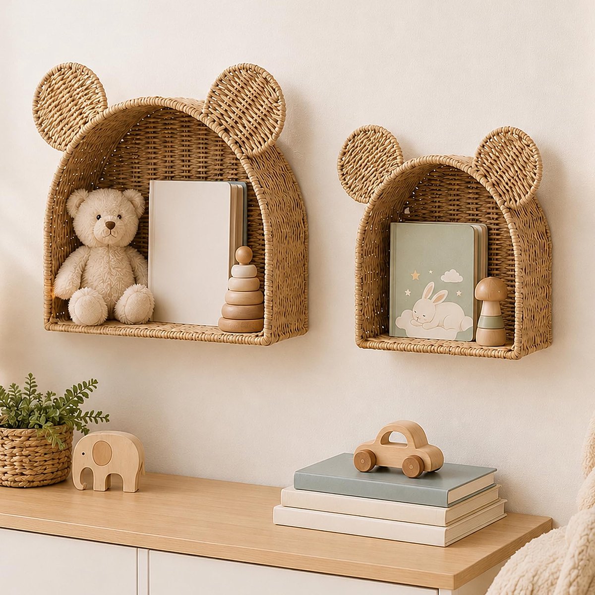 Opbergmanden 2 stuks - rotan - berenvorm - voor een unieke kinderkamer - ShopVlot