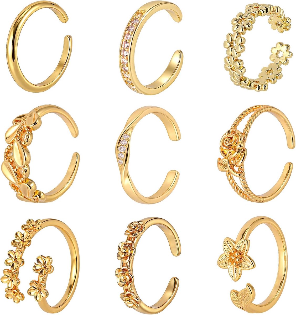 Teenringen voor dames 9st - verguld - verstelbaar - voetsieraden voor op vakantie - SnelShoppen