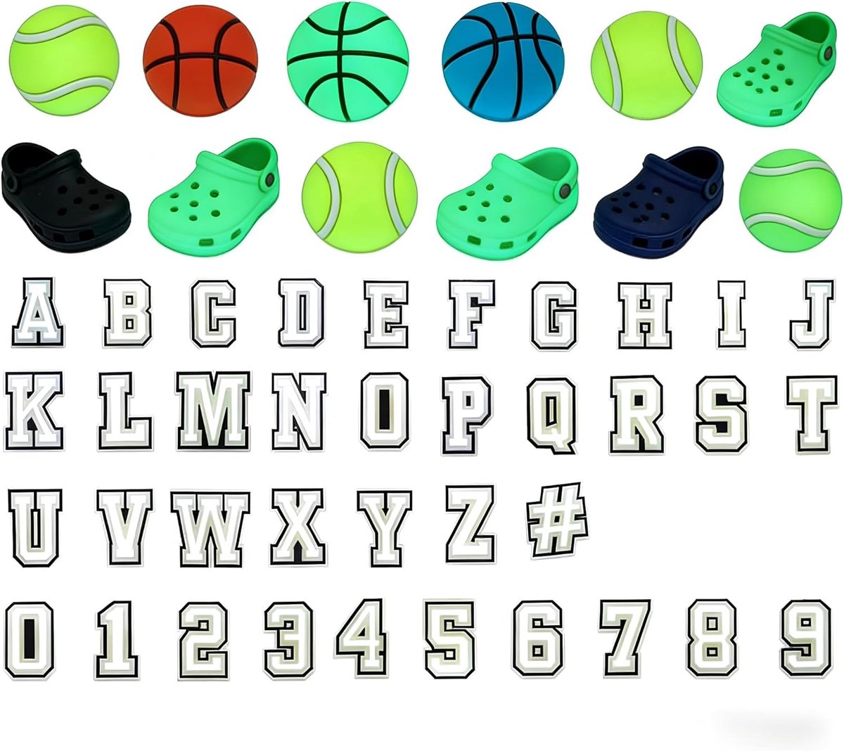 Schoenen charms set 37-delig - fluorescerend - sportballen design - voor creatieve schoenversiering - SnelShoppen