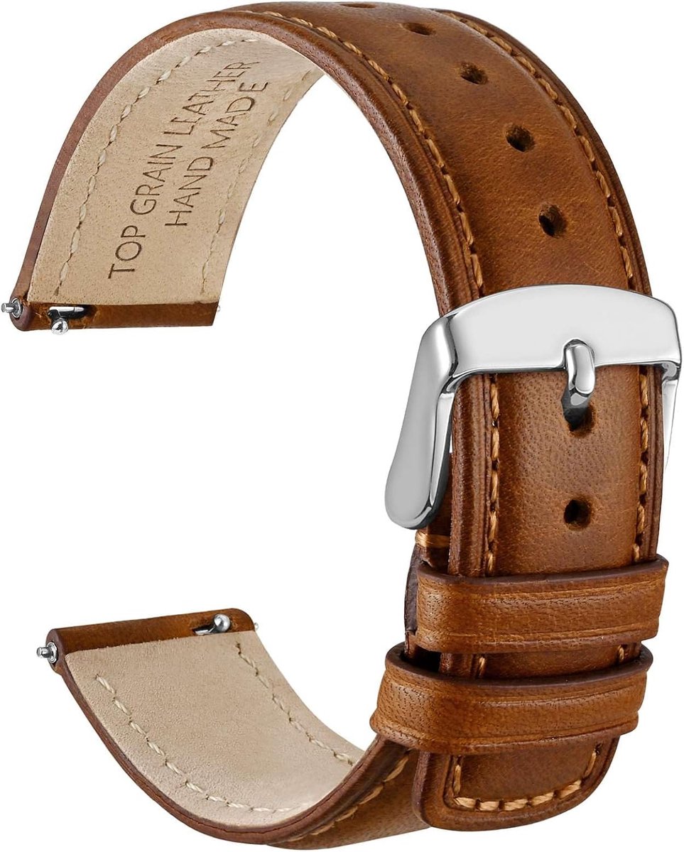 Horlogeband 18mm 19mm 20mm 22mm 24mm - Verweerd Echt Leer - Rvs Gesp - Comfortabel Draaggevoel - SnelShoppen