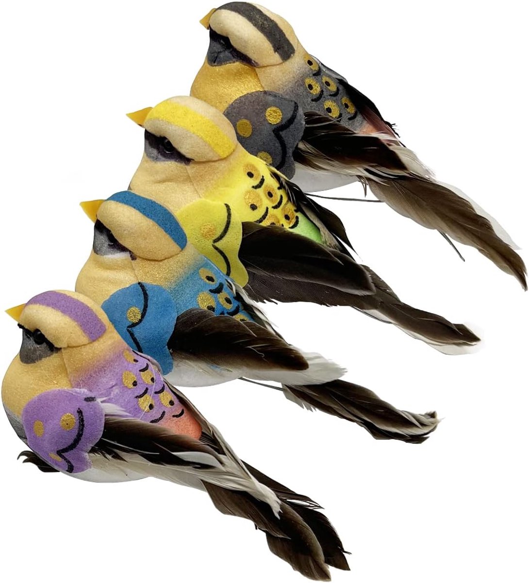 Kunststof vogels 3,9 inch - Mini love vogels met klauw - Kleurige veren - Decoratie voor tuin en huis - SnelShoppen