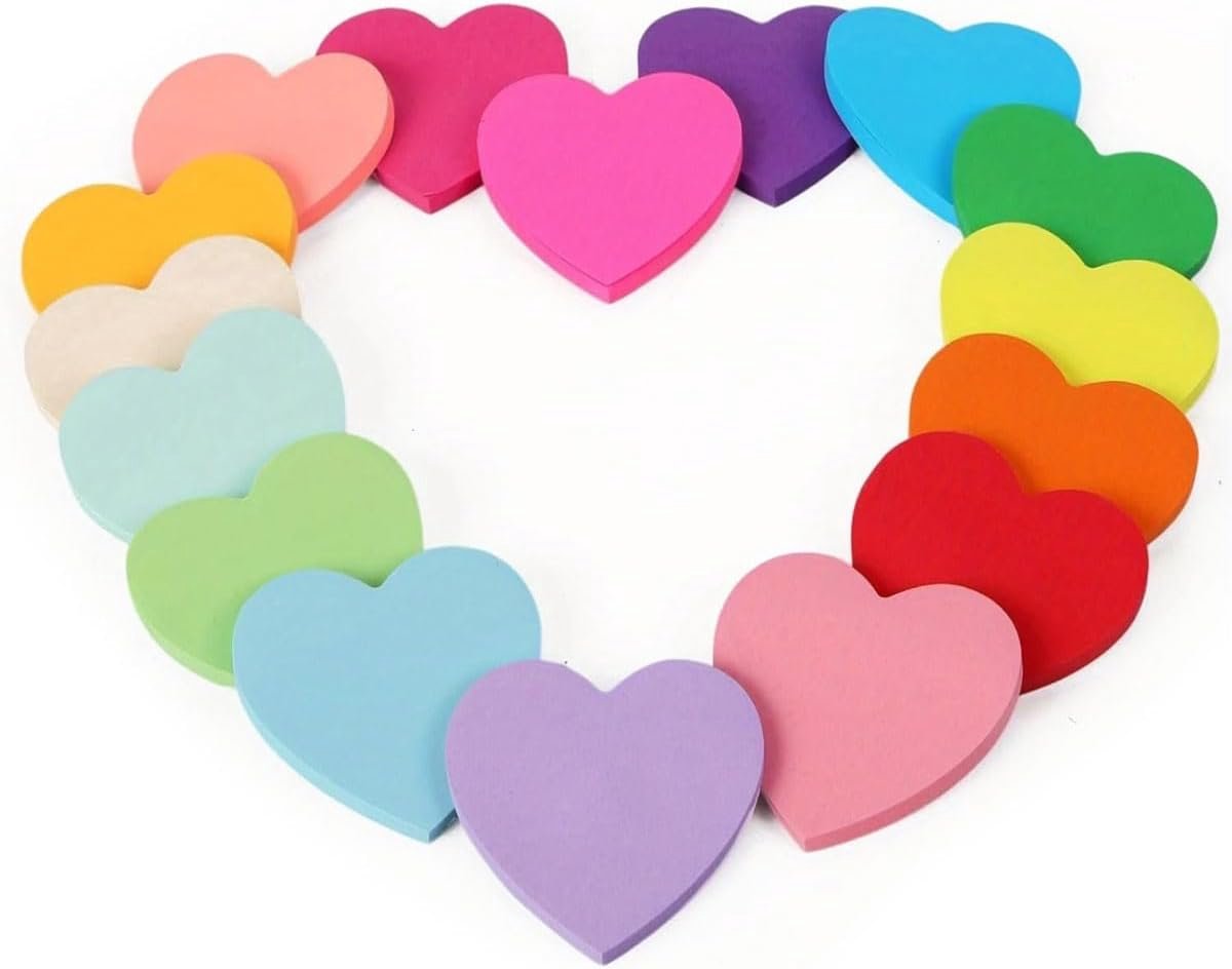 Sticky notes hartvormig 16-delige - 75 x 75 mm - 16 heldere kleuren - ideaal voor to-do lijsten - SnelShoppen