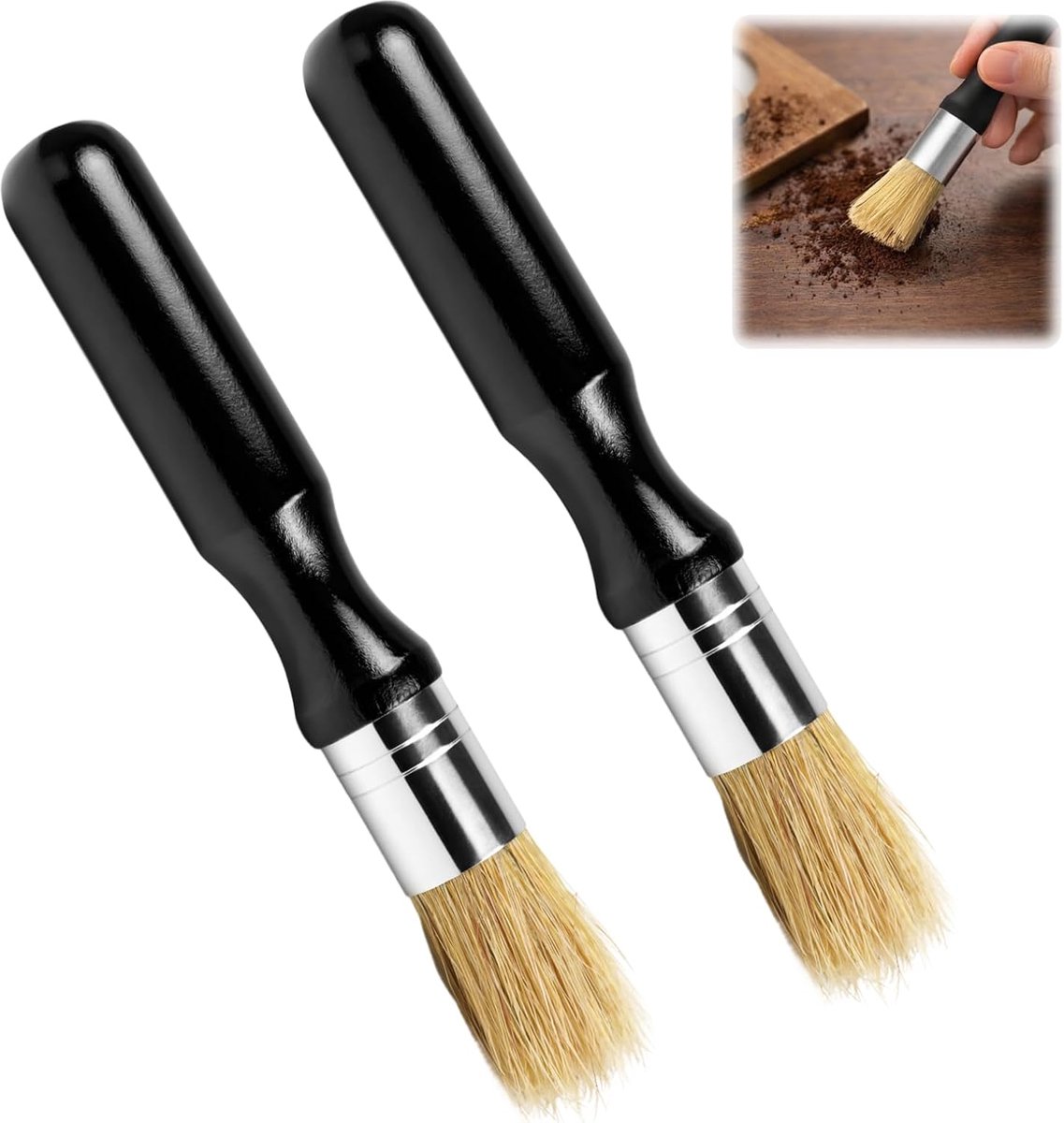Koffieborstel - 8,3 cm handvat - natuurlijke haren - perfecte reiniging voor espressomachines - SnelShoppen