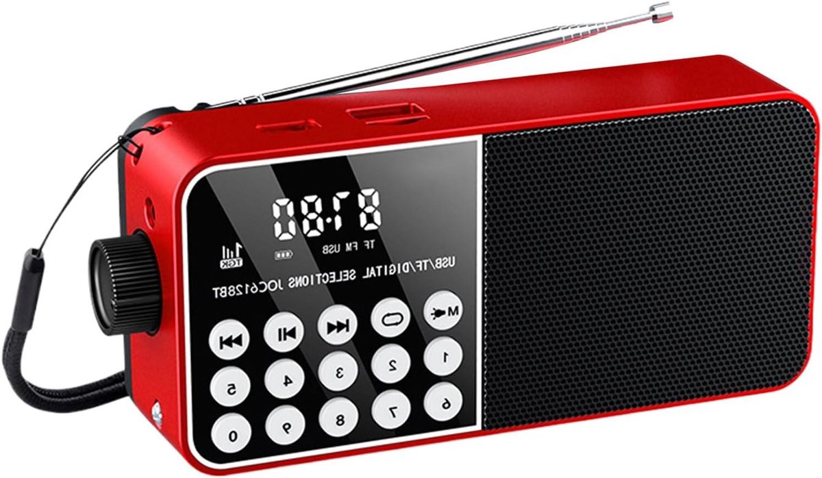 Draagbare Radio - Huisradio Stereo - Noodgevallen Luisteren - TF-Kaart Ondersteuning - 16 x 10 x 5 cm - Rood