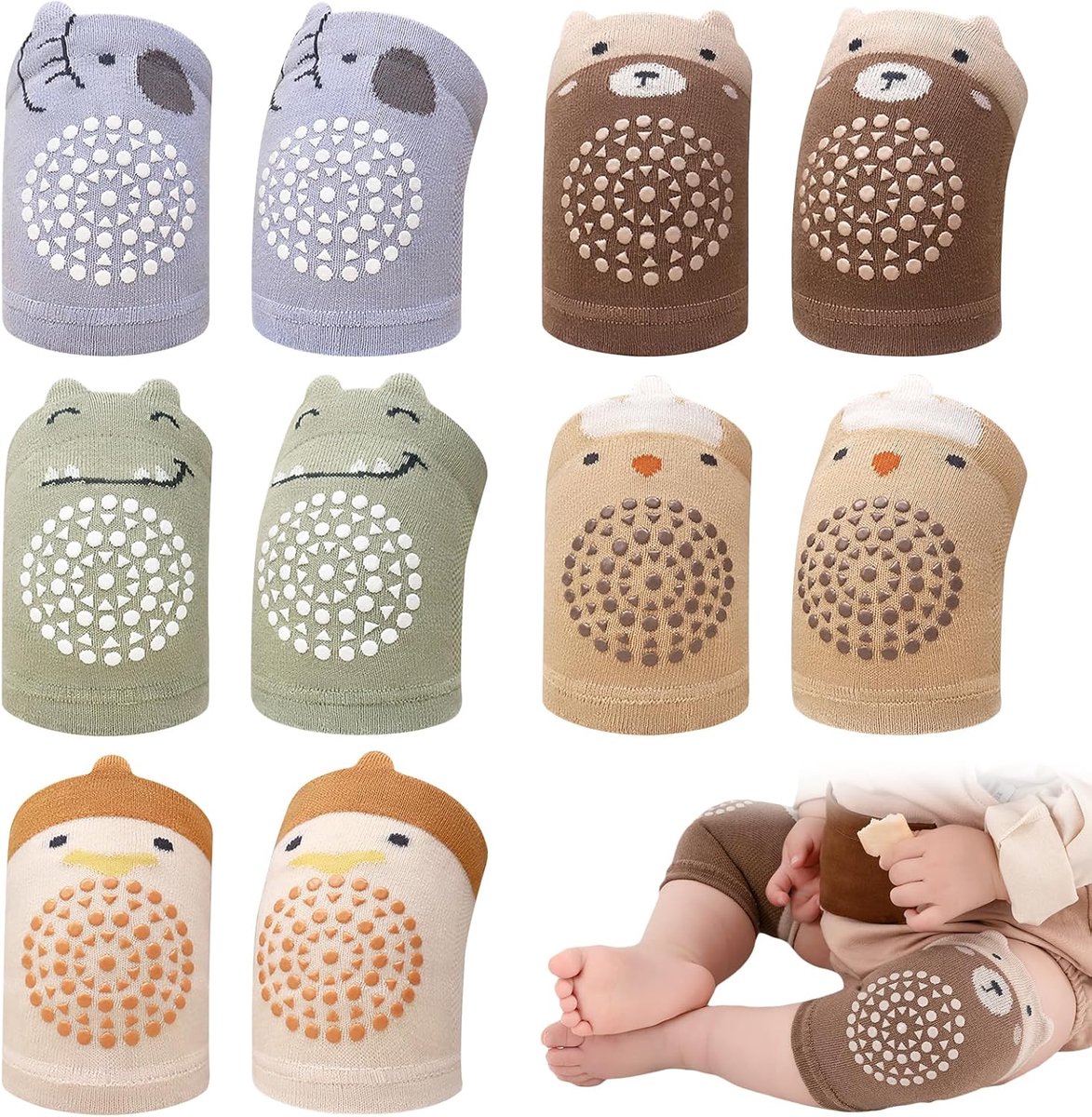 Baby kniebeschermers 5 paar - antislip studs - comfortabel en elastisch - ideaal voor kruipen - SnelShoppen