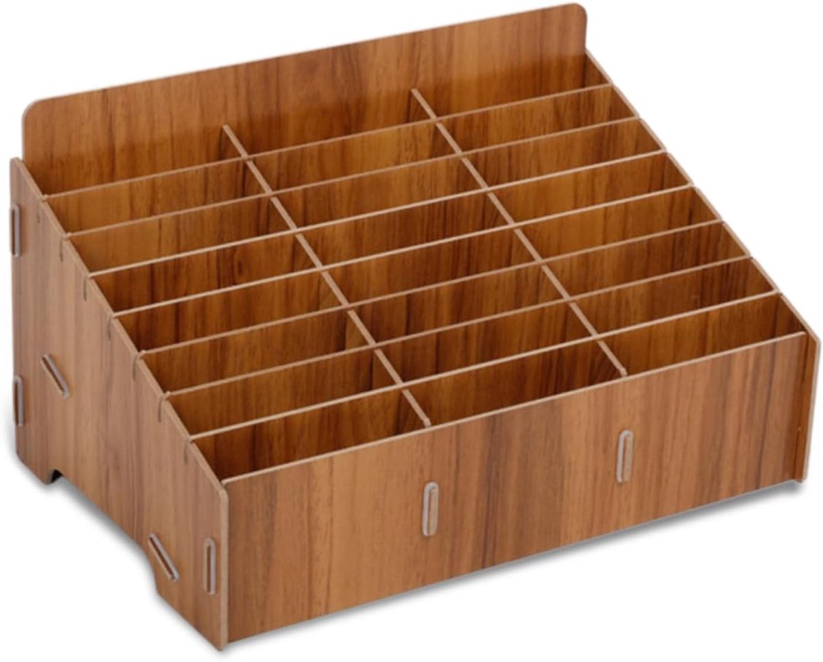 Mobiele telefoon opbergdoos 24-compartimenten - houten opbergbox - duurzaam en stijlvol - SnelShoppen