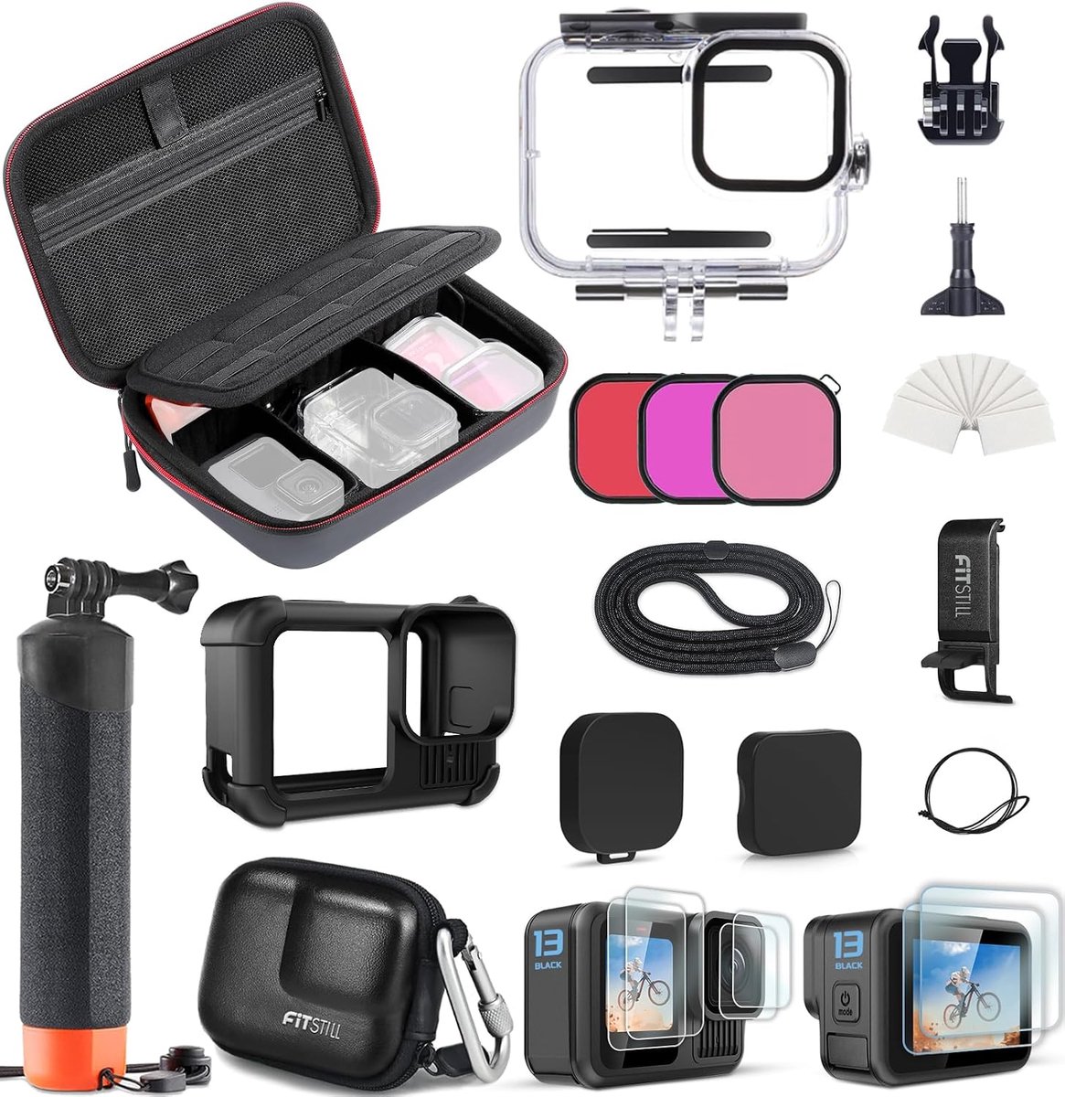 Beschermset voor GoPro Hero 13 Black - Waterdichte behuizing - Siliconen hoes - Inclusief float handvat - SnelShoppen