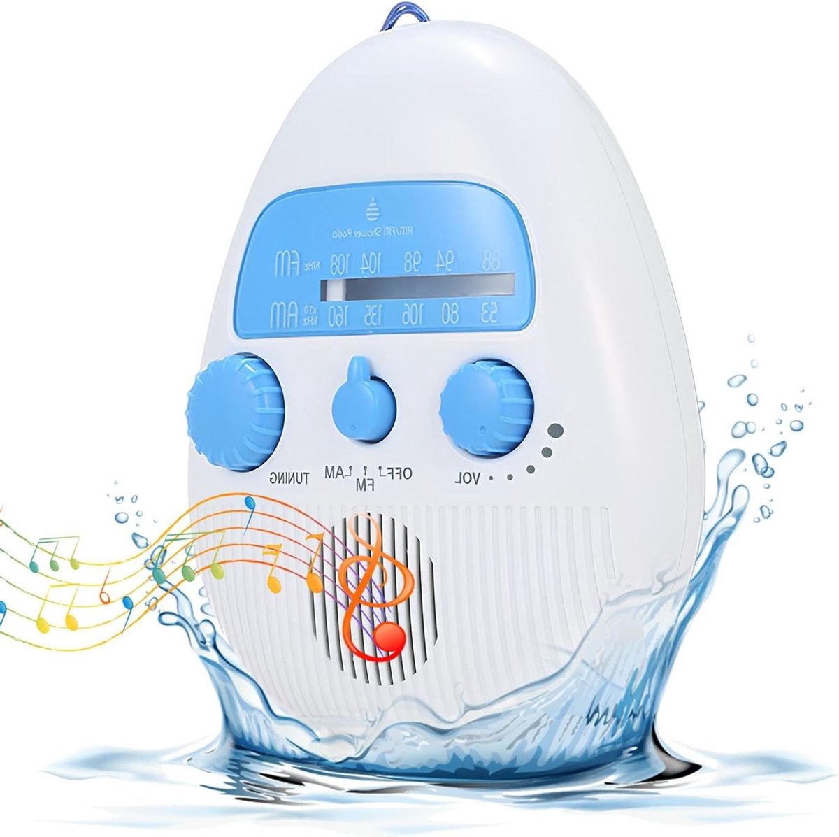 Draagbare Douche Radio - Waterproof Radio - Muziek Luisteren - Vochtbestendig Ontwerp - 16.3 x 13 x 6.3 cm - Wit
