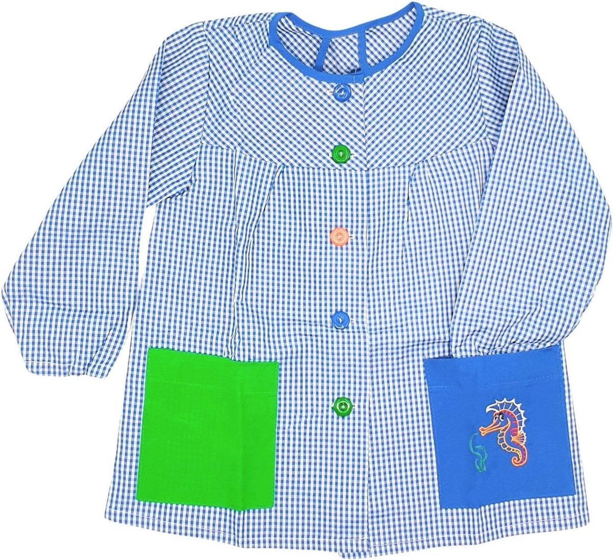 Kinderschort voor school - geblokt - met knopen - ideaal voor kleuters - SnelShoppen