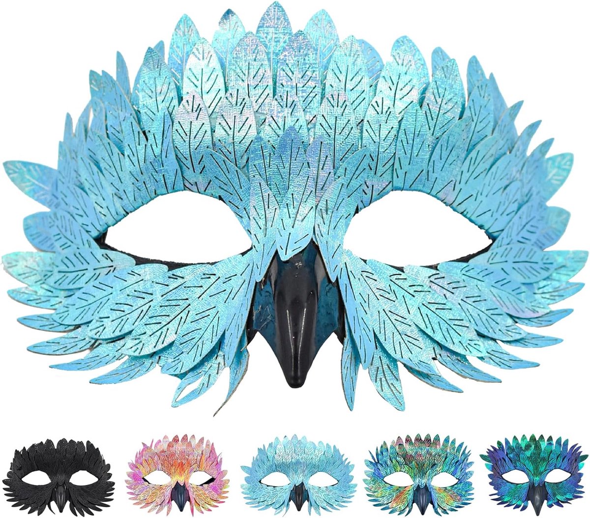 Half gezichtsmasker met veren - 5 kleuren - elegant design - perfect voor carnaval - SnelShoppen