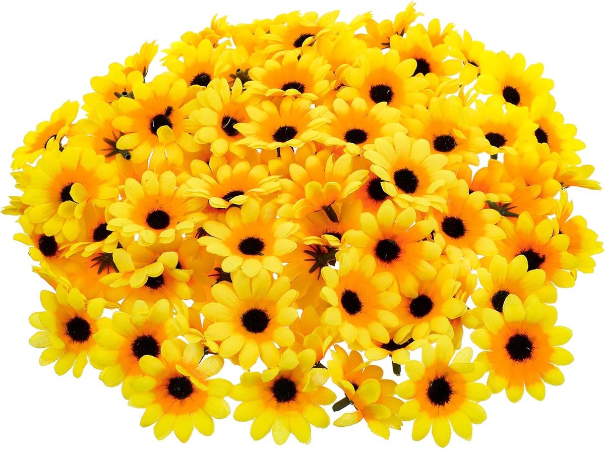 Kunstbloemen zonnebloemen 100pcs - 4,5cm kunststof bloemkoppen - realistische uitstraling - ideaal voor bruiloften - ShopVlot