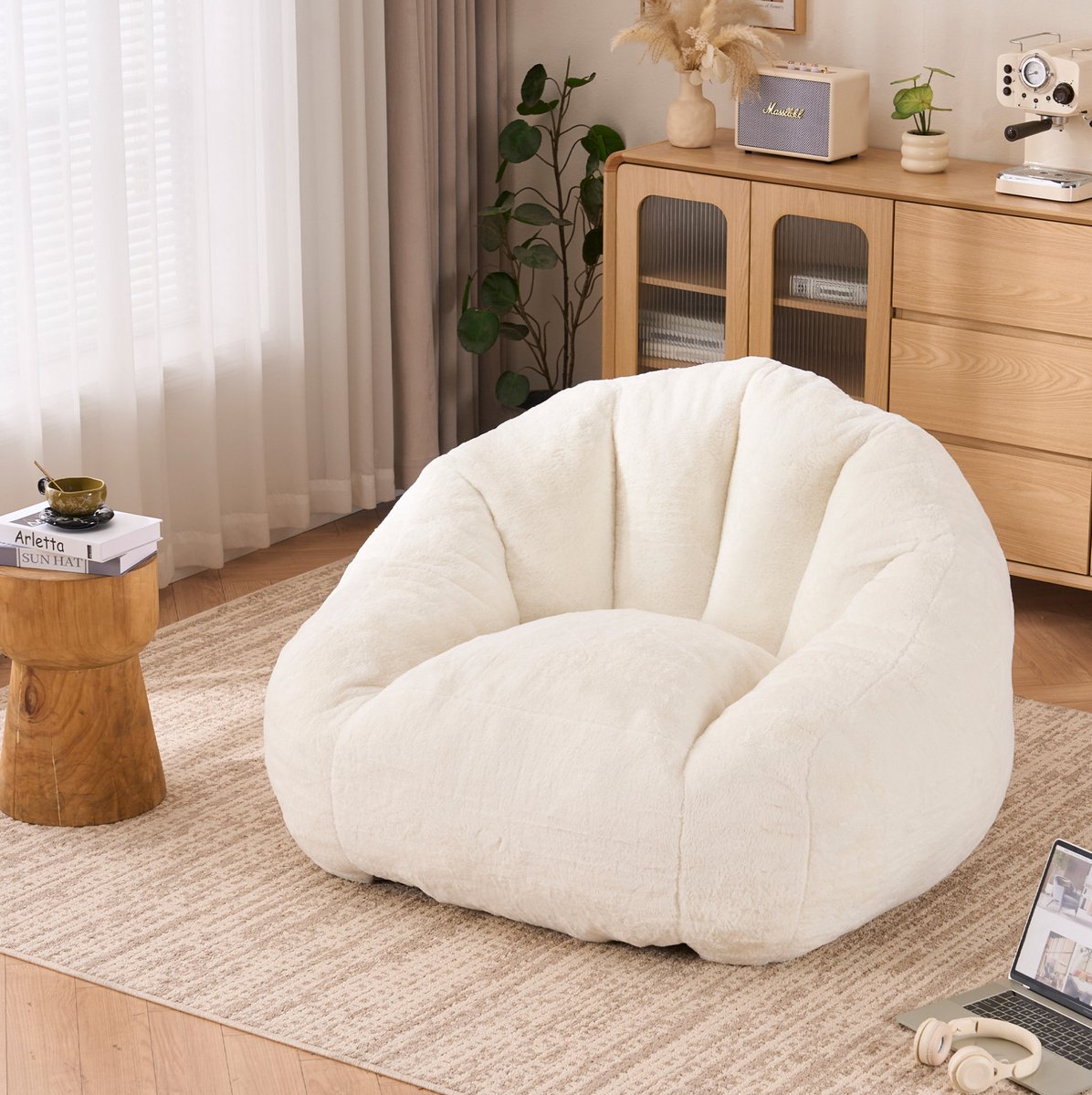 STILVORA Zitzakstoel 111 x 123 x 75 cm - Met Rugleuning En Voorgevulde Schuimvulling - Voor Woonkamer, Slaapkamer En Leeshoek - Polyester - Wit