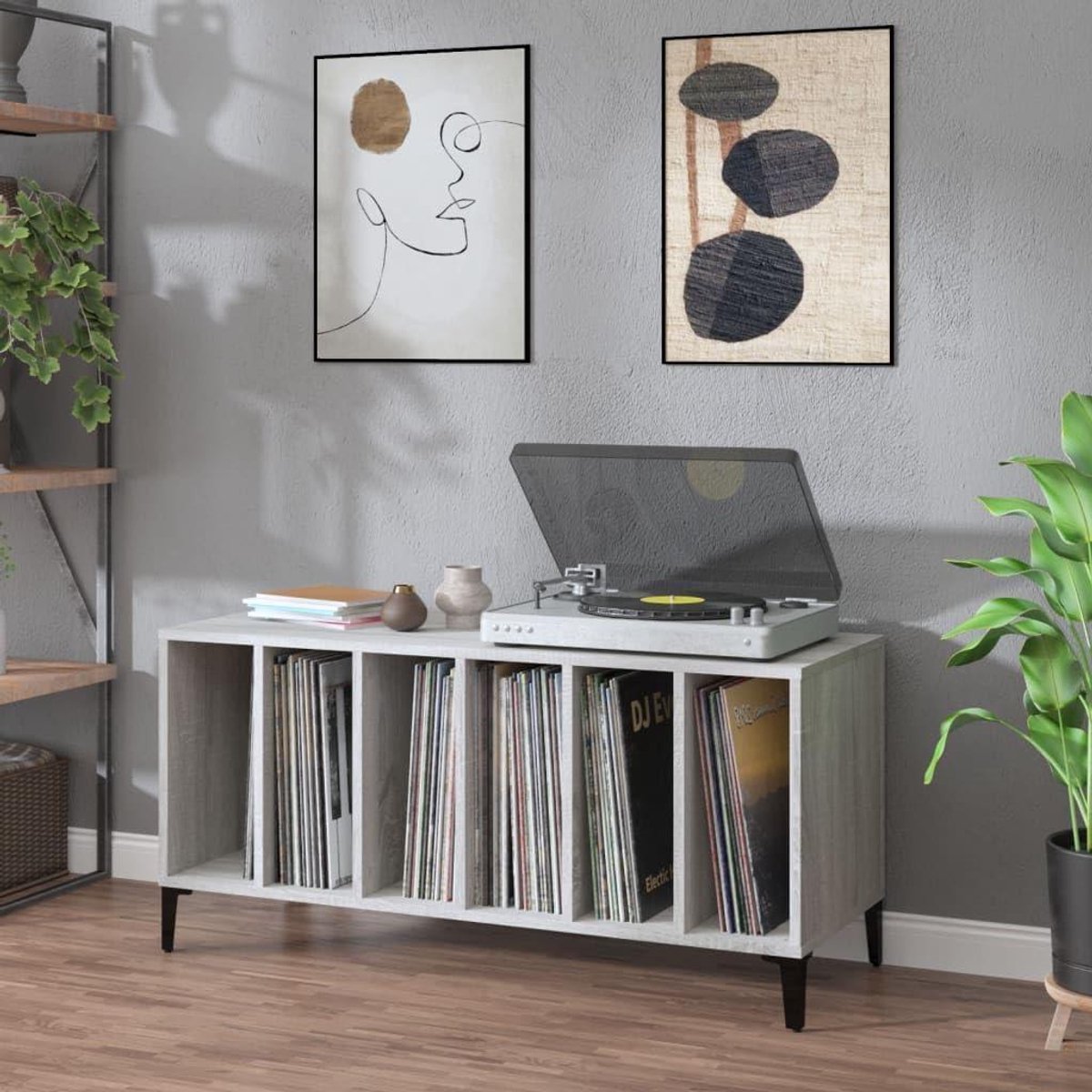 Dressoir Keukenkast - Opbergkast Woonkamer - Platen Opbergen - Meerlaags Hout - 100 x 38 x 48 cm - Sonoma-grijs