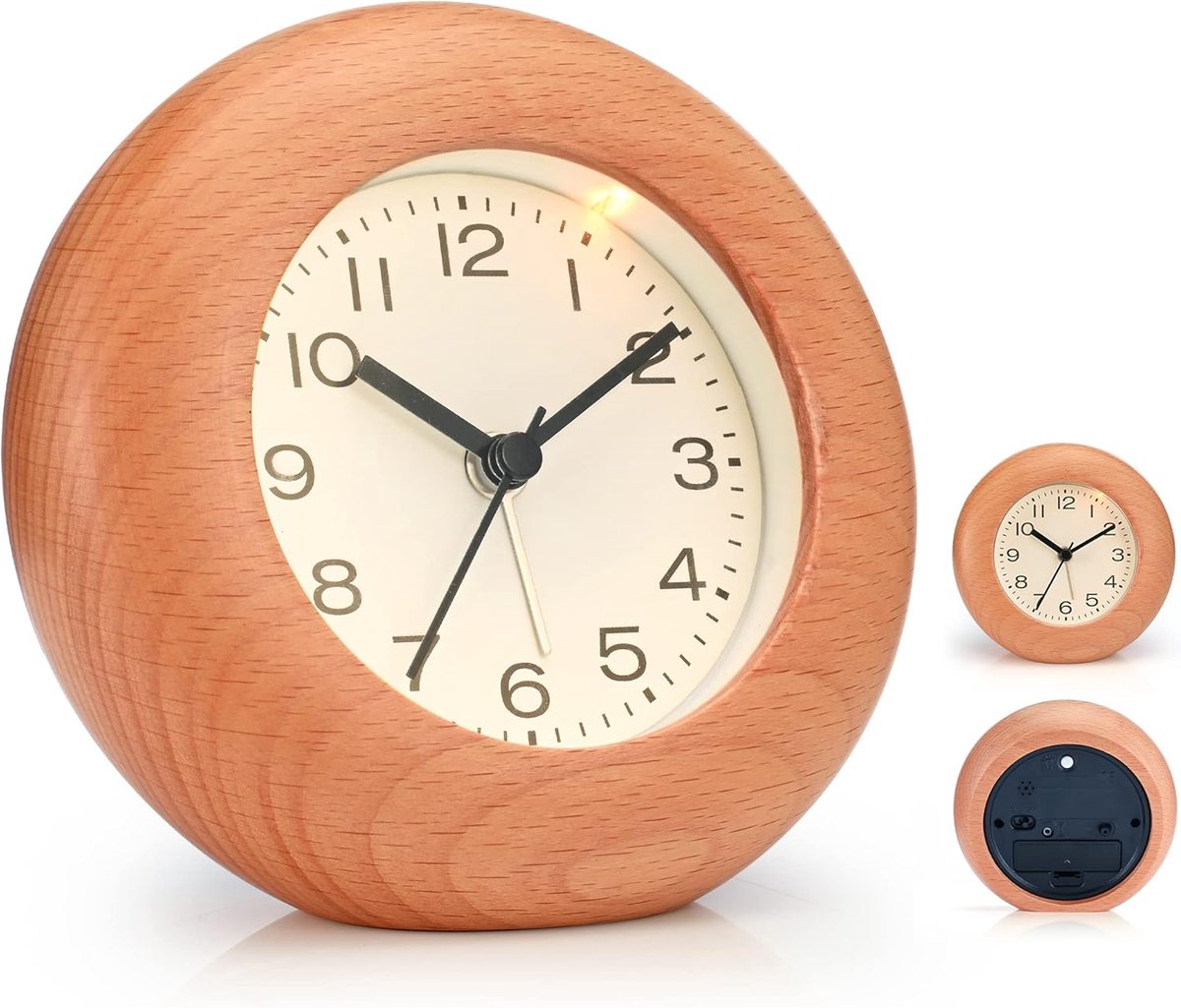 Alarmklok voor slaapkamer - luid alarm voor zware slapers - houten beuken frame - decoratief design voor thuis - ShopVlot