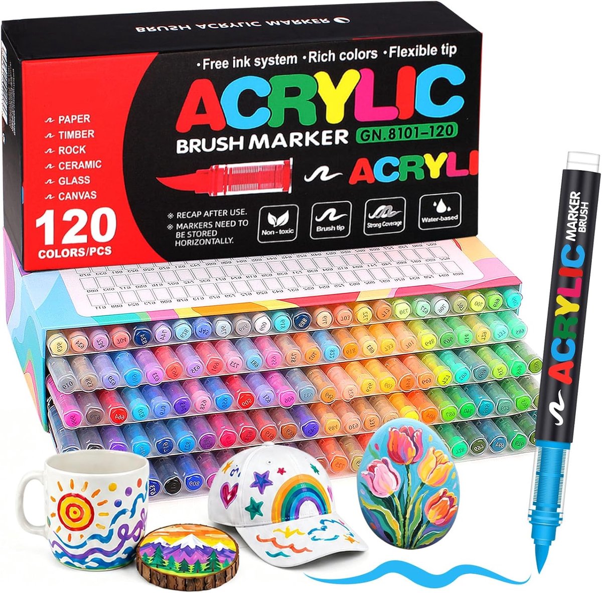 Acrylstiften 24 stuks - penseelpunt 1-6 mm - weerbestendig - ideaal voor kunst en hobby - ShopVlot