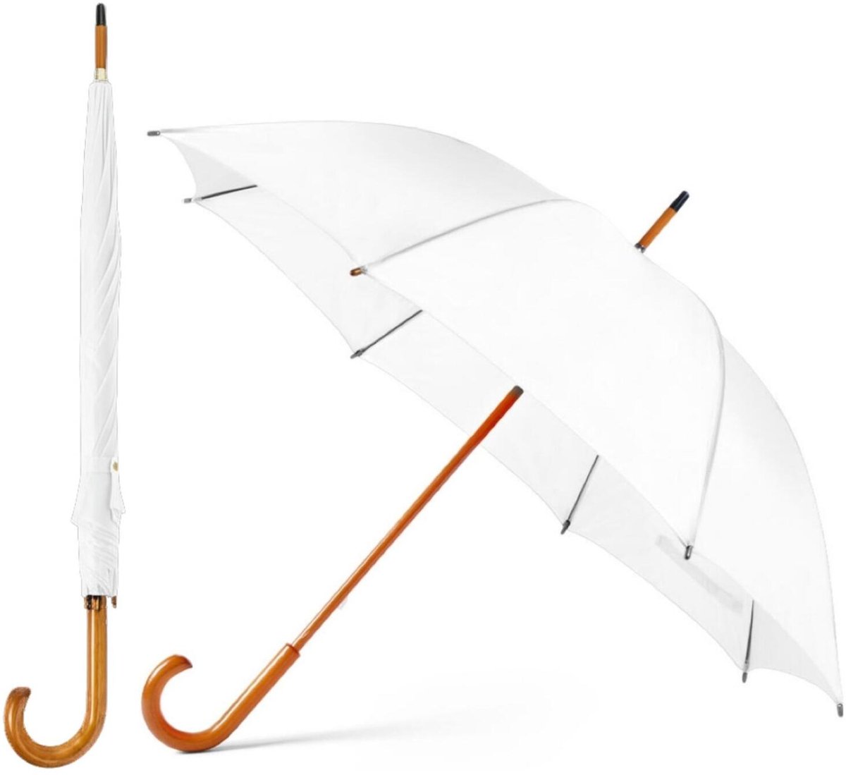 Bellatio Design Paraplu Dryfeet - 2x - wit - dia 105 cm - 85 cm lang - 8 panels - regen - polyester/hout - Classic model