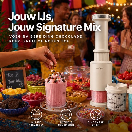 Seeger CompactCream - 5-in-1 IJsmachine - Inclusief 3 Bekers met Deksels - Gemakkelijk op te bergen - Voor IJs, Sorbet en meer - BPA-vrij - Beige van Seeger — afbeelding 4