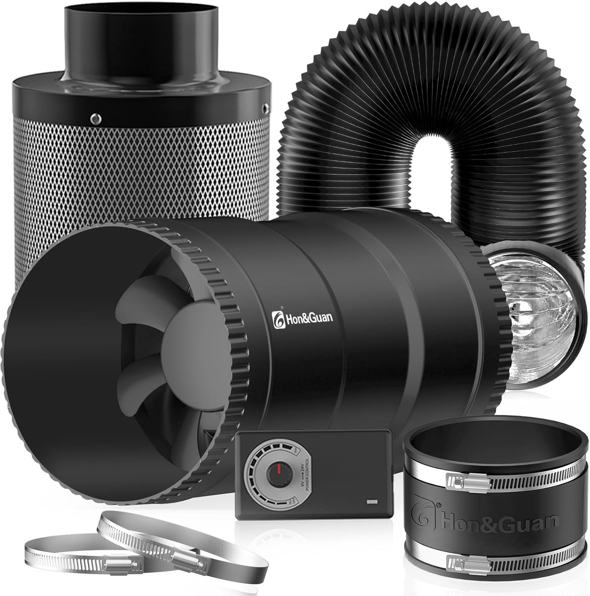 Ventilatieset 100 mm - Ventilator met instelbare snelheid - Koolstoffilter - Verbeterde luchtkwaliteit voor planten - ShopVlot