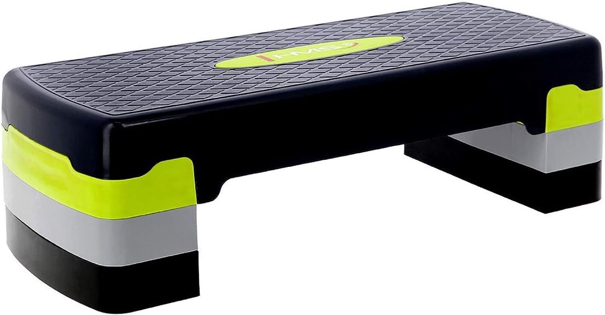 Fitness stepper - 67 cm - groen-grijs - verstelbaar met 3 hoogtes - ideaal voor cardio training - ShopVlot