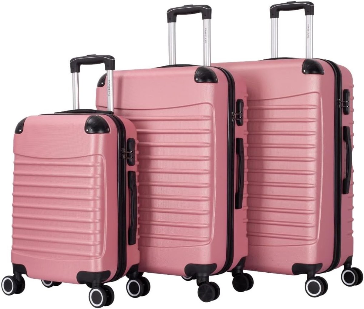 SnelShoppen - Travelerz BABIJ Kofferset 3-Delig - Lichtgewicht Roze Koffers - Handbagage 35L + 69L + 90L - Sterk ABS - Spinner Wielen met Cijferslot