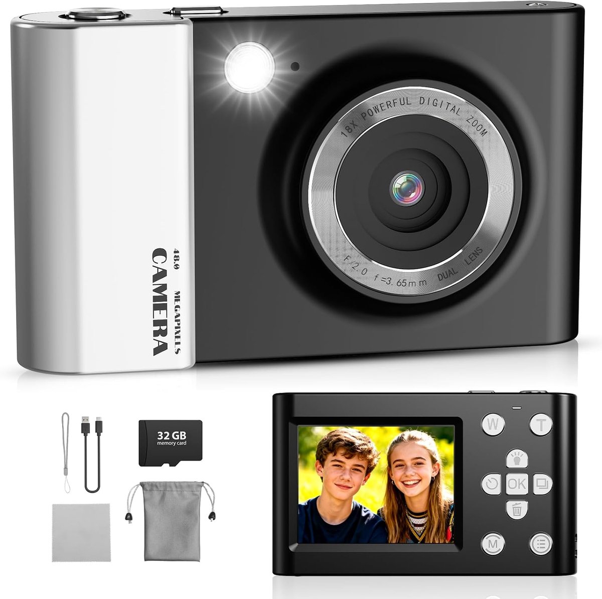 Digitale camera 4K 64MP - Compact camera met 18x zoom - Voor kinderen en beginners - Maak prachtige foto's - ShopVlot