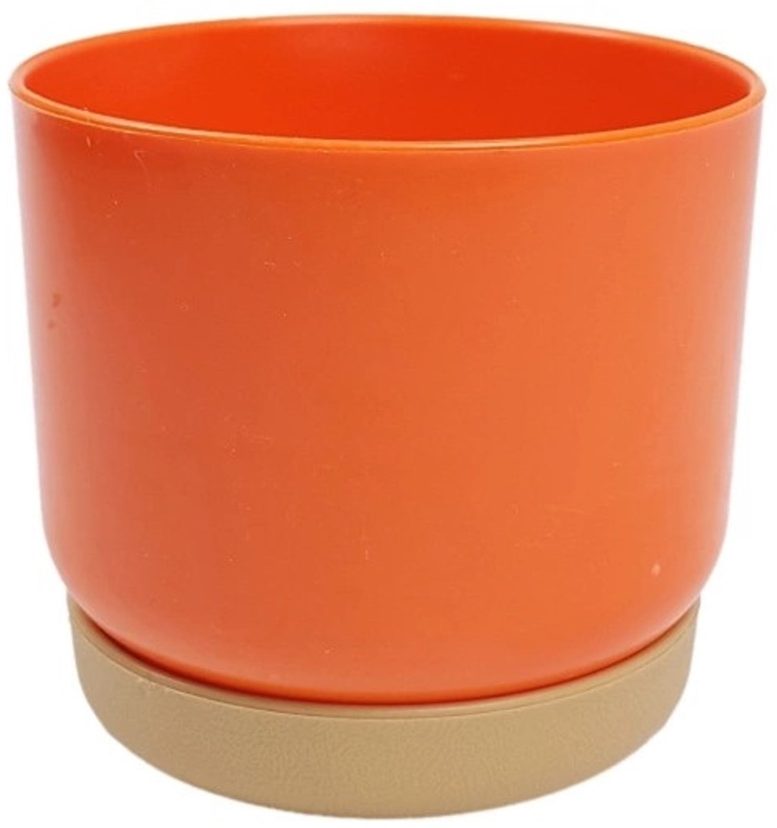 Merkloze Oranje Kunststof Pot met Schotel, 9cm