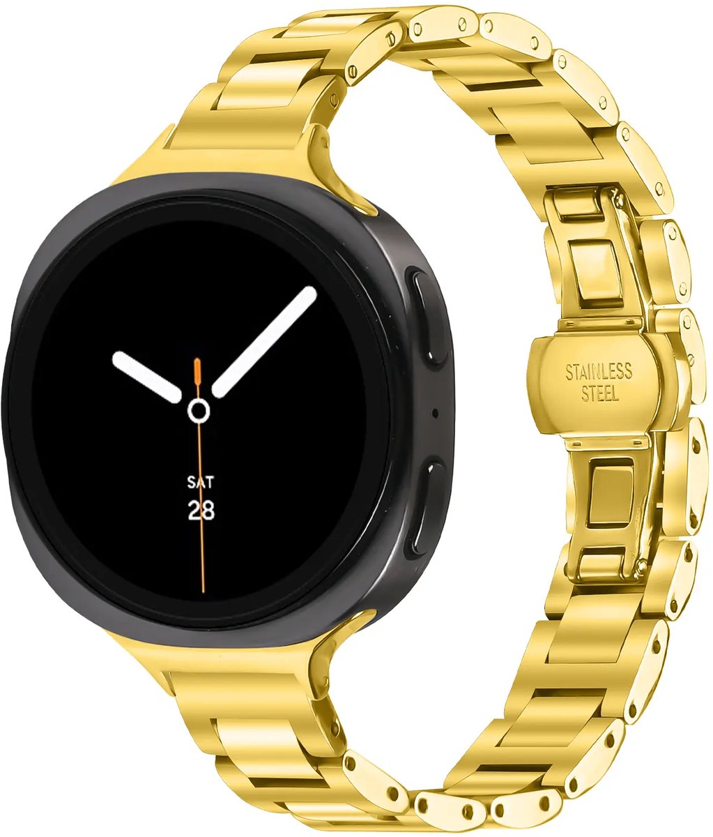 Strap-it Stalen smalle band geschikt voor Samsung Galaxy Watch 9 (40/44mm) / Watch 8 (40/44mm) / Classic (46mm) - Goud