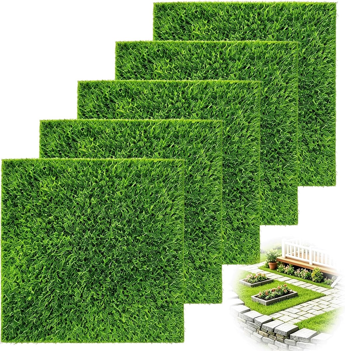 Mini-kunstgras 15 cm - 5 stuks - realistische look - perfect voor decoratieve inrichtingen - ShopVlot