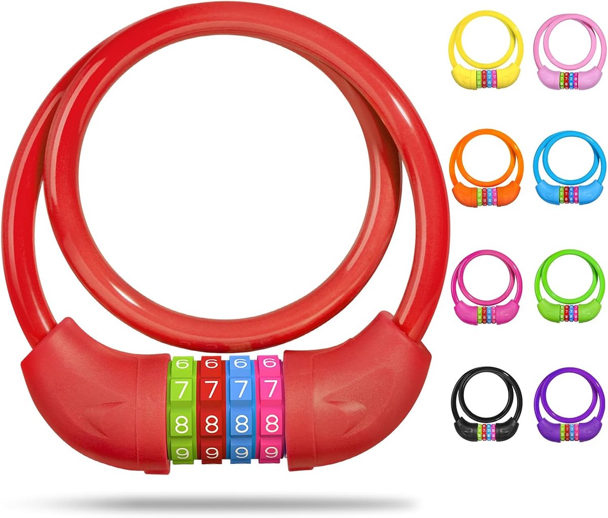 Fietsslot voor kinderen met 4-cijferige code - 10mm stalen kabel - kleurrijk en veilig - ShopVlot
