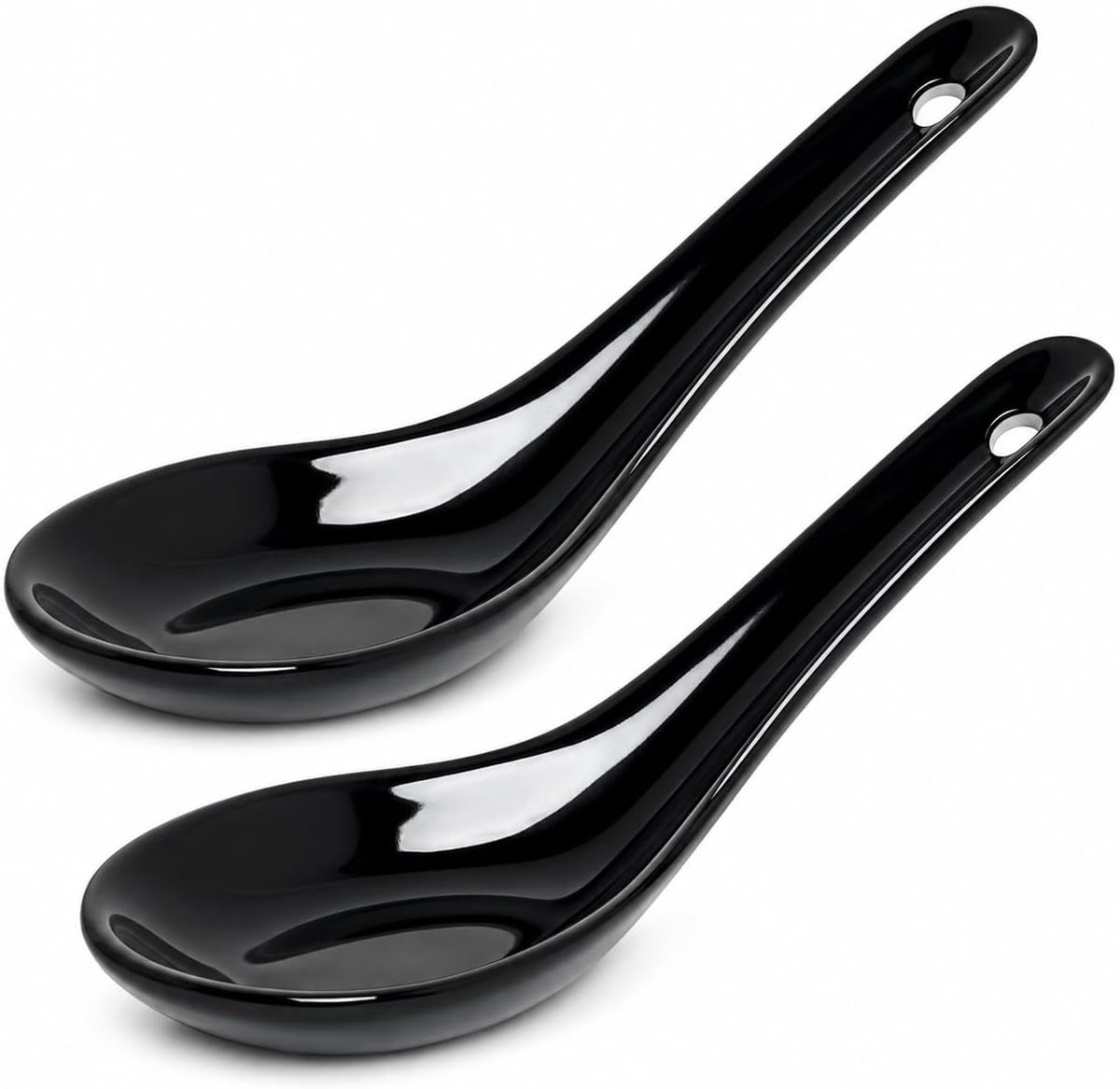 Porseleinen lepelset 13 cm - Zwart-wit - Voor rijst en soep - Decoratief gebruik - ShopVlot