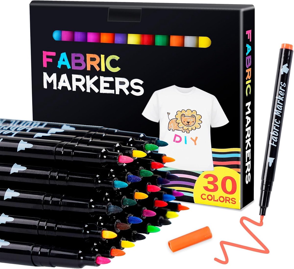 Textielstiften 30 Kleuren - Wasmachinebestendig - Sneldrogend - Geschikt voor T-shirts en Creatief Gebruik - ShopVlot