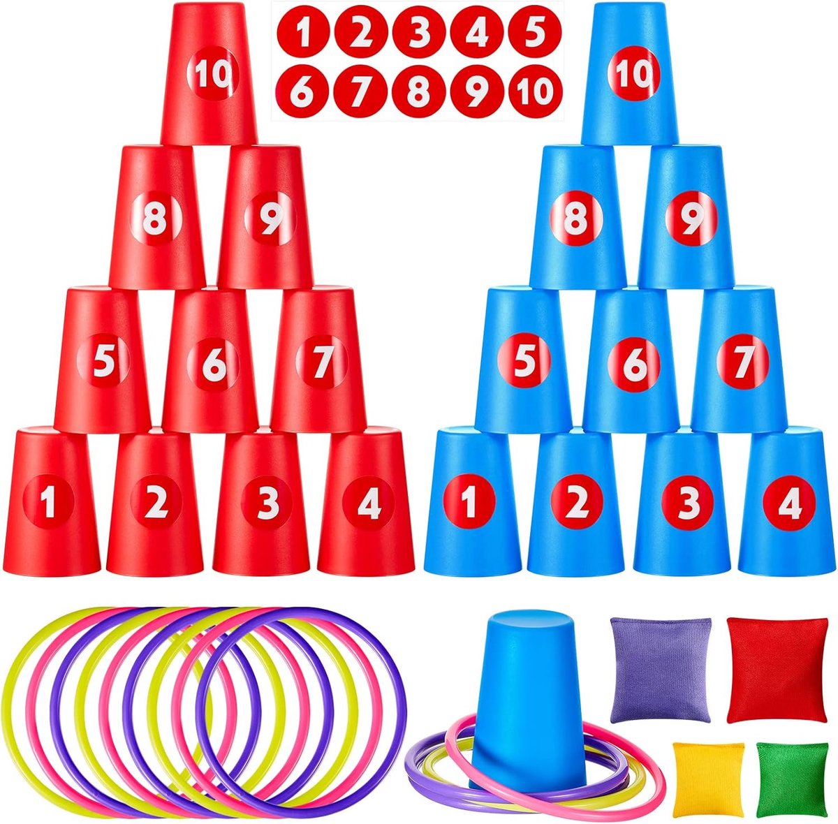 Gooi spel 54-delig - 3-in-1 set voor kinderen - ringen, stapelbekers en bonenzakken - urenlang speelplezier - ShopVlot