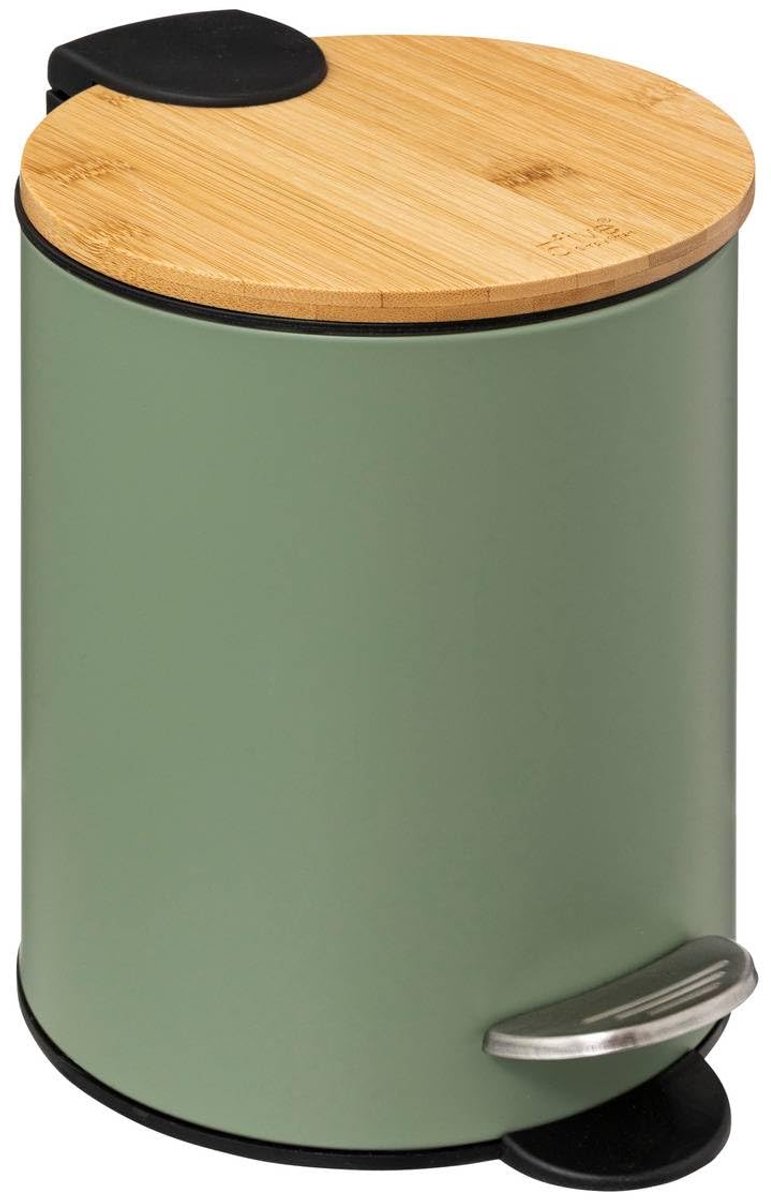 Afvalemmer 3L - met khaki groene metalen deksel - zachte sluiting - ideaal voor badkamer - SnelShoppen